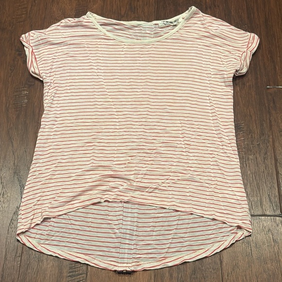 New!! Large PINK ROSE Striped Women's Top - Light Cream with Pink Stripes - Picture 1 of 8